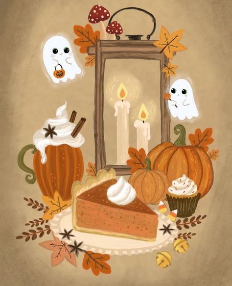 Wee Forest Folk Display Case, Fall Season Illustration, Cottagecore Halloween, Pumpkin Boo, Halloween Art Projects, Vintage Halloween Images, Autumn Illustration, Cute Drawing, Halloween Artwork