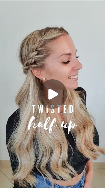 Poppy ✨️♏️ on Instagram: "EASY EVERYDAY HAIRSTYLE ✨️👇 1. Start with a middle part 2. Grab 2 strands at the front on one side 3. Twist clockwise the strand that is closest to the face 4. Cross it over the other strand 5. Add new hair to the strand that is closest to the face 6. Twist it clockwise & cross it over the other 7. Repeat until reaching the ear 8. Finish the twist normally & repeat on the other side 9. Fix both twists together at the front under your chin 10. Flip over your head 11. Impress your friends with this hairstyle ✨️🤪 Poppy x Comb : @tangleteezerus Clear elastics : @mykitsch . . . . . . . #weddingguesthair #hairinspiration #hairstyletutorial #promhairstyle #simplehairstyles #promhair #hairtutorial #hair #hairstyles #hairinspo #hairstyle #hairtutorials Side Twist Hairstyles, Front Twist Hairstyles, Everyday Hairstyle, Chin Hair, Easy Everyday Hairstyles, Twist Styles, Wedding Guest Hairstyles, Hair Twist Styles, Middle Part