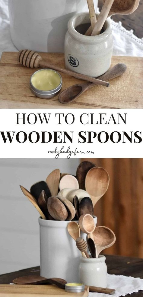 How To Clean Wooden Spoons, Clean Wooden Spoons, Deep Clean Kitchen, Kitchen 101, Simple Living Lifestyle, Bamboo Dishes, Wooden Cooking Utensils, Cleaning Mold, Wooden Dishes