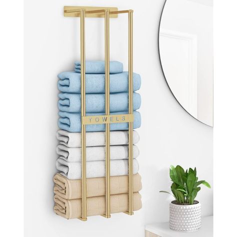 No Linen Closet, Wall Towel Rack, Toallero Ideas, Rolled Towels, Wall Towel Racks, Bath Towel Storage, Bathroom Towel Storage, Bath Towel Holder, Storing Towels