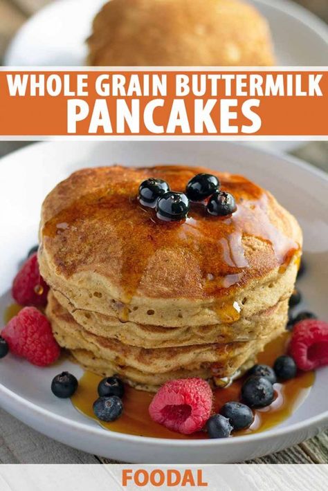 Wheat Flour Pancakes, Buttermilk Pancakes Recipe, Whole Grain Pancakes, Wheat Pancakes, Pancake Recipe Buttermilk, Wheat Berries, Tasty Pancakes, Vegan Sausage, Pancakes Easy