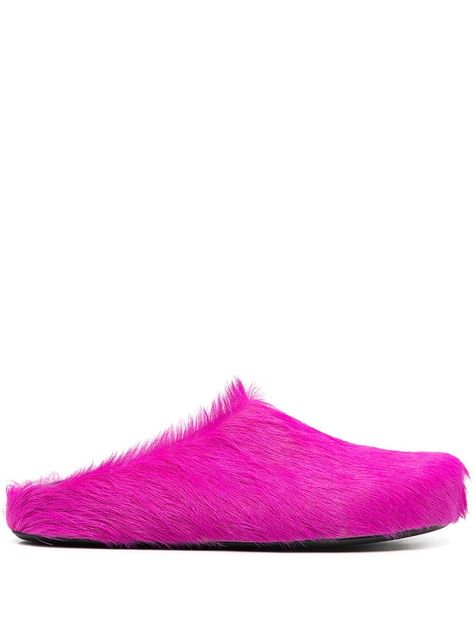 Marni Sandals, Pink Slippers, Fuschia Pink, Faux Fur Slippers, Latest Fashion Design, Leather Cap, Orange Leather, Sandals Brands, Calf Hair