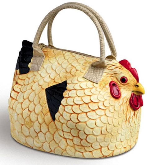 This chubby hen purse is very unique, to say the least. It's roomy, which is a plus for all those ladies who carry everything but the kitchen sink with them to the grocery store. The only concerns presented are the non-adjustable handles and the fact that it looks like it's made out of porcelain. We just hope it's a shiny plastic. It's especially perfect for all those chicken lovers Coffee Creams, Funny Purses, Unusual Handbags, Funny Bags, Dog Purse, Unique Handbags, Unique Purses, Novelty Bags, Outfit Trends