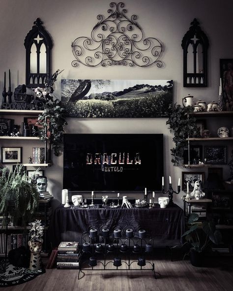 All posts • Instagram Vampire Inspired Room, Wednesday Addams Bedroom Aesthetic, Dark Home Decor Cozy Living, Vampire Living Room, Goth Living Room Ideas, Gothic Apartment Decor, Gothic Living Room Ideas, Gothic Living Rooms, Gothic Home Interior