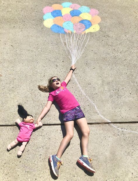 Sidewalk chalk balloon art for kids. Balloon Art For Kids, Sidewalk Chalk, Balloon Art, Chalk Art, Outdoor Fun, Kid Stuff, Art For Kids, Chalk, Balloons