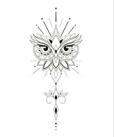 Owl Neck Tattoo, Simple Owl Tattoo, Geometric Owl Tattoo, Owl Tattoo Drawings, Pattern Tattoos, Cute Owl Tattoo, Ink Link, Black Line Tattoo, Tattoos Sketches