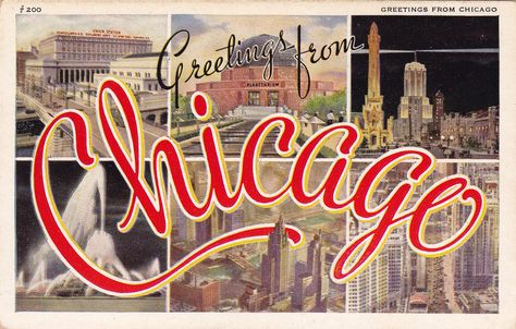 Vintage Postcard Greetings From Chicago, Chicago Postcard, Places Photos, Portfolio Print, My Kind Of Town, Wild Apple, The Windy City, Antique Postcard, Large Letters