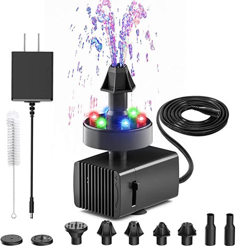 Amazon.com: 24-Hours Working Bird Bath Fountain Pump, Jutai Adjustable Quiet Water Pump with LED Lights for Birdbath,Garden,Small Fish Tank,Pond - with 7 Nozzles,16.4Ft Power Cord and Adapter Included(Colorful) : Patio, Lawn & Garden Portable Water Fountain, Desktop Fountain, Solar Powered Pond Pump, Pond Pumps And Filters, Fountain Led Lights, Solar Bird Bath, Water Fountain Pumps, Small Fish Tanks, Aquarium Pump