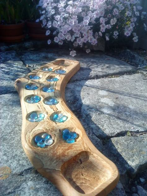 A hand-carved Mancala board in spalted lacewood. Not for sale but I have some similar wood and will accept commissions. Mancala Board Design, Mancala Game Aesthetic, Diy Mancala Board Clay, Clay Mancala Board, Mancala Board, Mancala Game, Games To Make, Wood Games, Woodworking For Kids