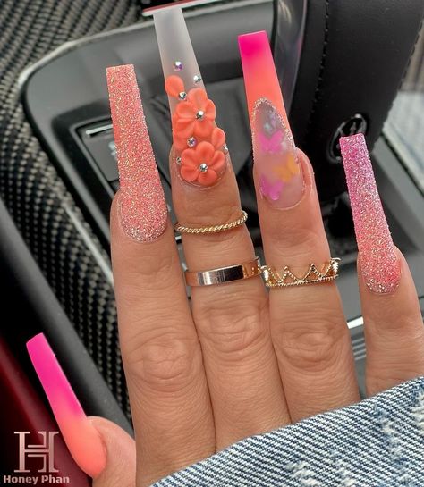 Xxl Acrylic Nails, Flare Nails, Colored Acrylic Nails, Nail Design Inspiration, Polygel Nails, Long Square Acrylic Nails, Bling Acrylic Nails, Nail Designs Glitter, Cute Nail Art