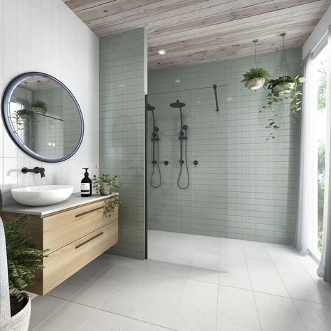 Scandinavian Live a Little Mint Complete Bathroom Package Renovation Ideas Bathroom, Bathroom Scandinavian Style, Mint Green Bathrooms, Scandi Bathroom, Mint Bathroom, Bathroom Renovation Ideas, Small Ensuite, Simple Bathroom Renovation, Green Tile Bathroom