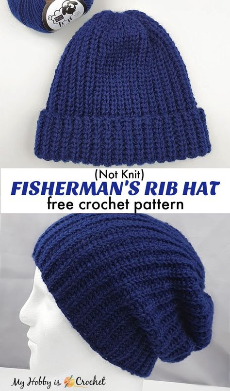 Men Crotchet, Mens Beanie Crochet Pattern, 1920 Hats, Crochet Slouchy Beanie Pattern, Beanies Crochet, Mens Crochet Beanie, Beanie Pattern Free, Fisherman's Rib, Crochet Mens Hat