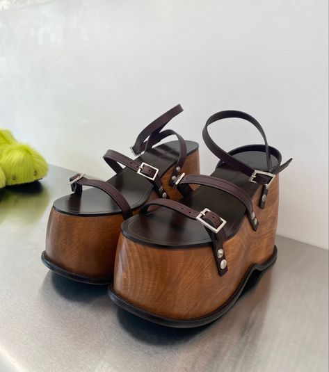 platform sandals. block heels. wooden. acne studios. season spring 2022. high fashion Acne Studios Platform Sandals, Acne Studios Sandals, Wooden Platform Heels, Acne Studios Shoes, Wood Platform Sandals, Wooden Platform Sandals, High Heel Sandals Platform, Glass Shoes, Wooden Heels