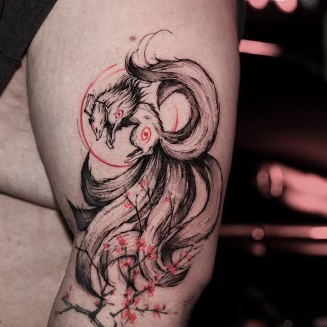 Kitsune Tattoo Men, Nine Tail Fox Tattoo Design, Kitsune Fox Tattoo, Nine Tailed Fox Tattoo, Kitsune Tattoo, Watercolor Fox Tattoos, Dragon Tattoo Drawing, Koi Tattoo Sleeve, Avatar Tattoo