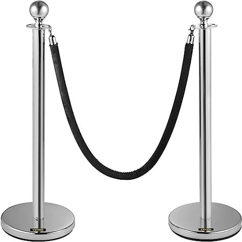 Crowd Control Stanchion, Set of 2 Pieces Stanchion, Stanchion Set with 5 ft/1.5 m Black Velvet Rope, Silver Crowd Control Barrier w/Sturdy Concrete and Metal Base – Easy Connect Assembly Crowd Control Barriers, The Velvet Rope, Velvet Rope, Film Festivals, Crowd Control, Red Rope, Black Rope, Red Carpet Event, Stainless Steel Material