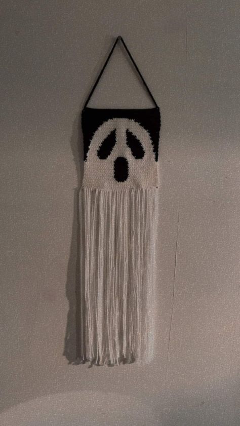 Handmade crochet ghost Halloween wall tapestry Crochet Wall Art Round, Crocheted Ghost Pattern, Crochet Ghost Garland, Crochet Halloween Tapestry, Christmas Crochet Tapestry, Halloween Crochet Tapestry, Halloween Tapestry Crochet, Halloween Crochet Decor, Crochet Halloween Decor