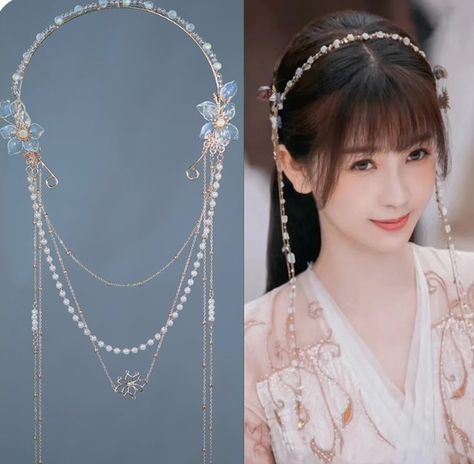 Chinese Hair Ornaments, Cang Lan Jue, Love Between Fairy And Devil, Fairy Headpiece, Hanfu Hair, Hanfu Hairstyles, Jewels Diy, Diy Hair Accessories Ribbon, Hair Accessories Pins