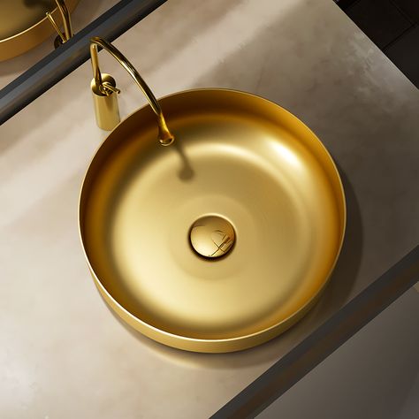 Bathroom Ideas Japandi, Golden Sink, Japandi Bathroom Ideas, Floating Sink Vanity, Japandi Bathroom, Modern Bathroom Ideas, Floating Sink, Metal Sink, Stainless Steel Art