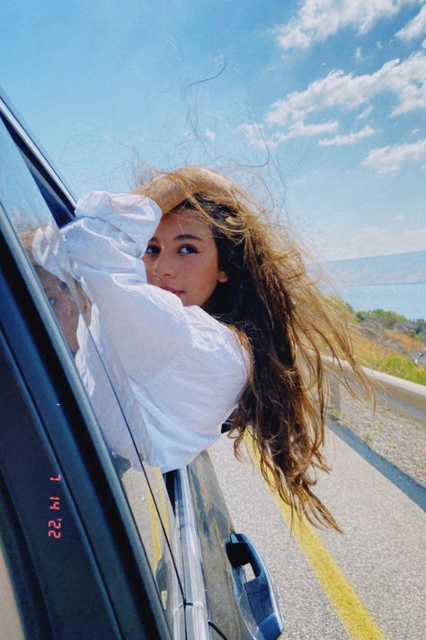 Leaning Out Car Window Pose, Hanging Out The Window Pics, Head Out The Car Window Aesthetic, Out Of The Car Window Photography, Head Out Window Aesthetic, Hanging Out Car Window Photoshoot, Leaning Out Car Window, Out The Car Window Pics, Car Sunroof Photoshoot