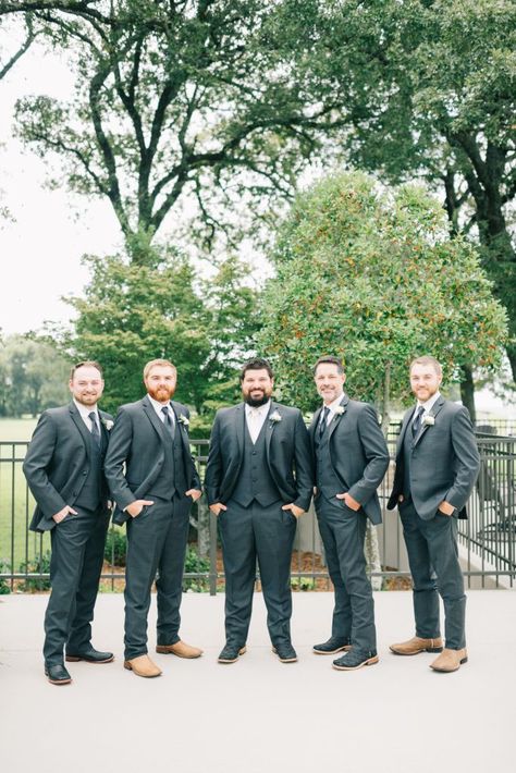 Classic Gray Suits with Cowboy Boots - Country Rustic Outdoor Wedding - Groom Look - Groomsmen Look - Traditional Wedding Suit Groomsmen Boots Suits, Wedding Suits With Boots, Cowboy Boot Groomsmen, Groom In Cowboy Boots, Groomsmen With Boots, Cowboy Boot Wedding Groom, Cowboy Boots And Suits Men, Groom Suit With Cowboy Boots, Wedding Suit With Cowboy Boots