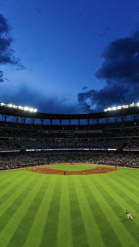 A scenic shot of the ballpark during a Friday night game against the Padres. Baseball Manga, Baseball Aesthetic, Mlb Stadium, Truist Park, Ball Photos, Atlanta Braves Logo, Baseball Photography, Mlb Stadiums, Anime Places