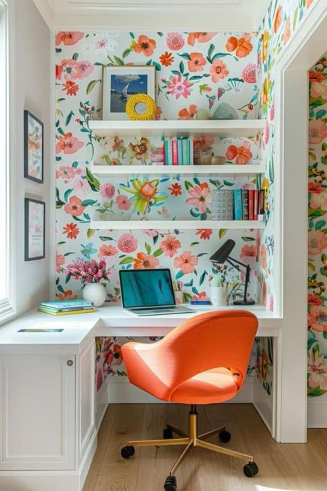 Bright Office Ideas, Colourful Office Interior, Colorful Home Office Ideas, Colorful Office Space, Colorful Home Office, Office Sunroom, Creative Workspace Inspiration, Whimsical Office, Colorful Office Design