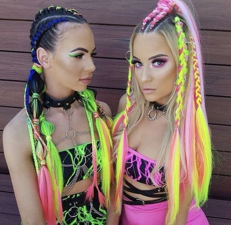 Edc Hair, Festival Hair Braids, Rave Hairstyles, Crazy Hairstyles, Rave Braids, Coachella Hair, Festival Braids, Rave Hair, Neon Hair