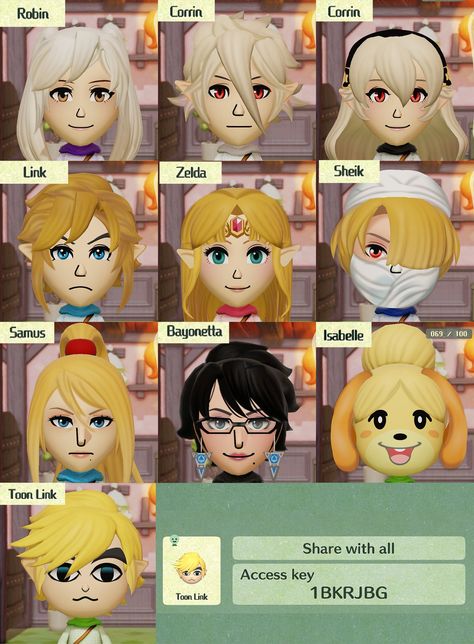 Tomodachi Life Qr Codes Zelda, Cute Mii Characters Switch, Cute Mii Characters Ideas, Miitopia Characters Ideas, Miitopia Mii Ideas, Miitopia Fanart, Miitopia Characters, Cute Mii Characters, Miitopia Access Key