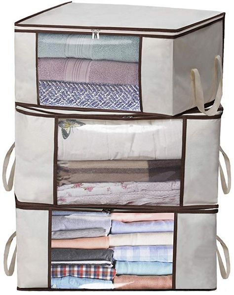 Amazon.com: MISSLO Thick Oxford Clothing Organizer Storage Bags for Clothes, Blanket, Comforter, Closet, Medium, 3 Piece Set (Beige): Home & Kitchen Dorm Comforters, Oxfords Outfit, Moving Containers, Clothing Organizer, Closet Clutter, Comforter Storage, Blanket Comforter, Dorm Organization, Vacuum Bag