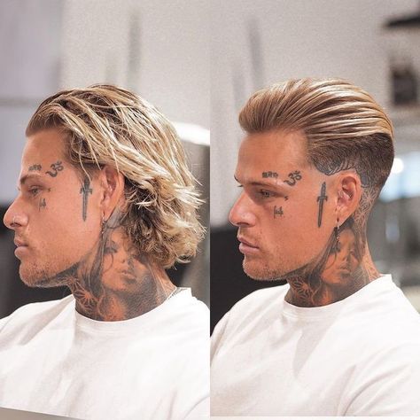 Hair Cuts Boys, Back Of Neck Tattoo Men, David Beckham Tattoos, Boys Haircuts Long Hair, Mustache Tattoo, Best Neck Tattoos, Boy Haircuts Long, Mustache Styles, Men's Facial Hair