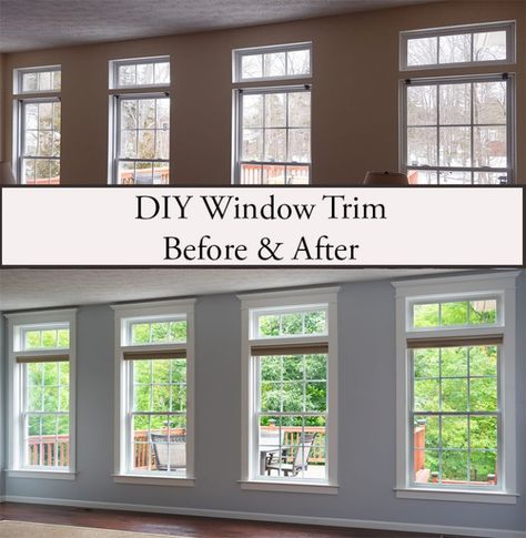 Adding Window Trim, Diy Window Trim, Basement Decorating, Dining Room And Living Room, Window Molding, Basement Bedroom, Interior Windows, Diy Window, Window Room