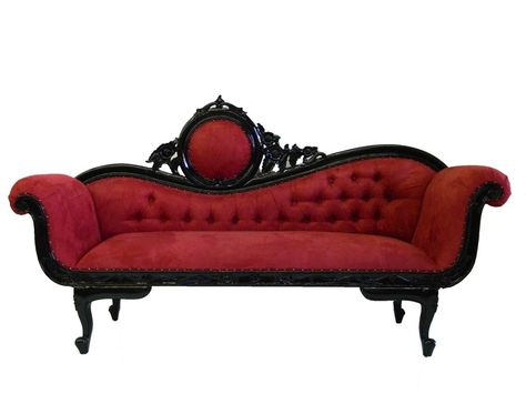 Black and red couch sofa victorian goth gothic furniture decor Gothic Couch, Red Chaise Lounge, Styl Goth, Victorian Couch, Red Velvet Sofa, Sofa Santai, Red Couch, Gothic Furniture, Chaise Lounge Sofa