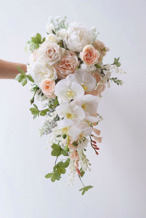 Bride Bouquets With Orchids, Orchid Cascade Wedding Bouquet, Bridal Bouquet Waterfall, Orchids And Peonies, Wedding Bouquets Waterfall, Wedding Flowers With Orchids, Wedding Bouquets Orchids And Roses, Peony And Orchid Wedding Bouquet, Wedding Bouquets Bride Cascade