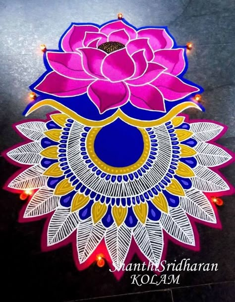 Rangoli Designs Latest Simple, Lotus Rangoli Designs, Rangoli Designs For Diwali, Rangoli Designs For Competition, Lotus Rangoli, Diwali Design, Rangoli Designs Photos, Rangoli Designs Simple Diwali, Rangoli Side Designs