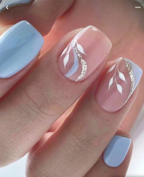 French Tip Acrylic Nails Summer, Fake Nails French Tip, Blue Fake Nails, Acrylic Nails Summer, Press On Nails Blue, Nails French Tip, Short Press On Nails, Cute Simple Nails, Simple Gel Nails