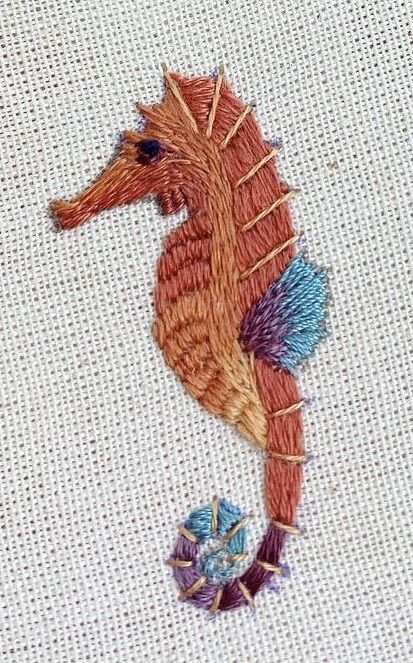 Sea Horse Embroidery, Seahorse Embroidery, Embroidery Simple, Horse Embroidery, Color Knowledge, Needle Embroidery, Punch Needle Embroidery, Sea Horse, Ribbon Work