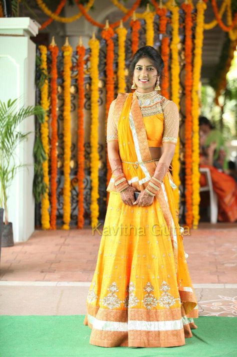 Lehenga by golden threads #kavitha Gutta Kavitha Gutta, Half Sarees, We Are Back, Indian Dress, Festive Decor, Decor Idea, Half Saree, Ethnic Wear, Indian Bride