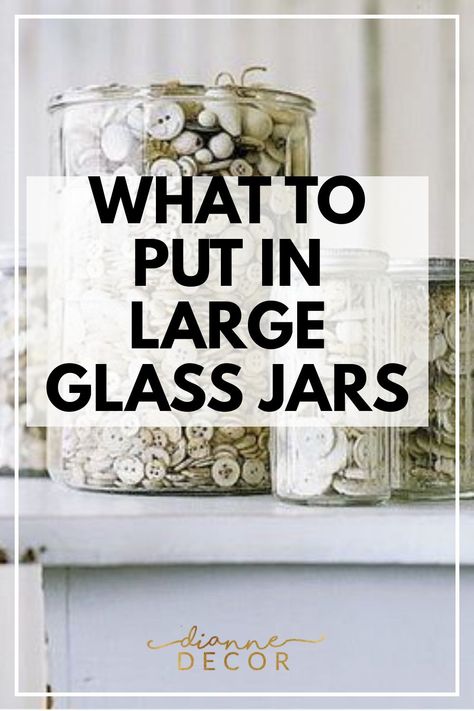 When it comes to deciding what to put in large glass jars for decoration, there are a ton of great options. However, depending upon where you plan to display this decor, you may want to select one idea over another. In this post, we'll take a look at different jar filler options and how to decide which one is right for you. #jarfiller #jarfillerideas #homedecor #decor #decoratingonabudget Fall Fillers For Glass Jars, What To Put In Clear Canisters, Ideas For Filling Glass Jars Display, Ways To Use Glass Jars, Clear Canister Decor Ideas, Glass Jar Centerpieces Dining Table, Vintage Glass Light Shades, What To Put In Mason Jars For Decoration, Large Jar Storage Ideas