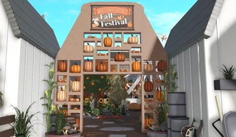 Fall Cafe Aesthetic Bloxburg, Bloxburg Fall Pumpkin Patch, Halloween Carnival Bloxburg, Bloxburg Fall Festival Decals, Bloxburg Halloween Haunted House, Bloxburg Fall Festival, Bloxburg Fall/halloween Decals, Bloxburg Farm, Bloxburg Towns