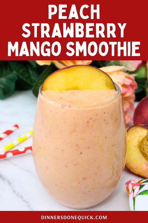 Enjoy a refreshing and healthy Peach Strawberry Mango Smoothie! This delicious blend of juicy peaches, strawberries, and mangoes is perfect for breakfast or a midday snack. Packed with vitamins and antioxidants, this smoothie is as nutritious as it is tasty. Ready in minutes, it's a perfect way to start your day or cool down on a hot afternoon. Click to get the full recipe and make your own tropical delight! #SmoothieRecipe #HealthySmoothies #PeachSmoothie #StrawberrySmoothie #MangoSmoothie Strawberry Peach Smoothie, Peach Mango Smoothie, Lush Desserts, Morning Smoothie Recipes, Peach Smoothie Recipes, Strawberry Mango Smoothie, Juice Cleanses, Mango Smoothie Recipes, Peach Strawberry