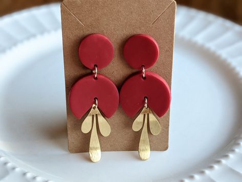 Red Clay Earrings, Valentines Day Clay Earrings, Red Polymer Clay Earrings, Laser Cut Wood Jewelry, Polymer Clay Gifts, Polymer Clay Flower Jewelry, Diy Earrings Polymer Clay, Polymer Clay Jewelry Tutorials, Handmade Clay Jewelry