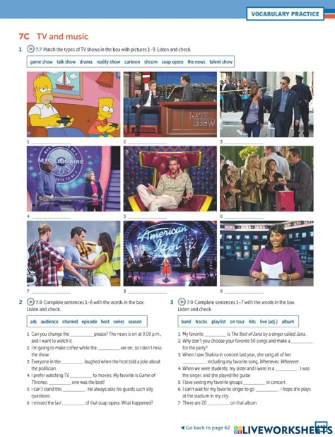 TV programmes and shows online worksheet for Higher Ed. You can do the exercises online or download the worksheet as pdf. Speaking Worksheet, Speaking Activities English, English For Students, English Lesson Plans, English Teaching Resources, Music Worksheets, Speaking Activities, English Fun, The Worksheet