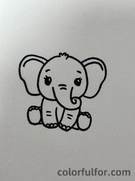 Baby-Elephant Easy Animals Drawing, Animals Drawing Ideas, Easy Elephant Drawing, Imaginary Animals, Cute Easy Animal Drawings, Baby Elephant Drawing, Animals Drawing, Easy Animal Drawings, Easy Animals