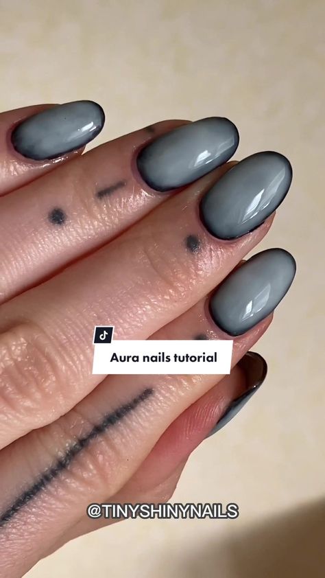 Nail Gray Design, Gray Aura Nails, Aura Nail Tutorial, Grey Aura Nails, Aura Nails Tutorial, Gray Aura, Aura Nails, Nails Tutorial, Gray Nails