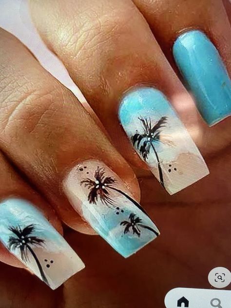 Simple Summer Nails Square, Beachy Nail Designs, Pink 2024, Island Nails, Nail Simple, Hawaii Nails, Palm Nails, Cruise Nails, Beach Nail Art