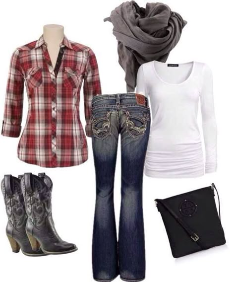 Country outfit. Love the outfit just needs regular boots not heeled boots. Southern Clothes, Homestead Wardrobe, Luke Bryan Concert, Country Clothes, Bota Country, Boots Jeans, Country Style Outfits, Cute Country Outfits, Looks Country