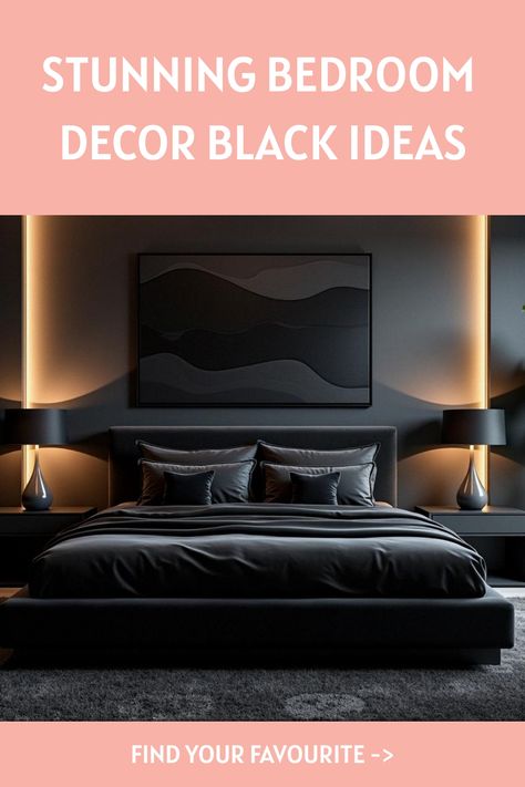 Stunning Bedroom Decor Black Ideas Black Bedroom Carpet Ideas, Bedroom Luxury Elegant Modern Black, Black Rug In Bedroom, Black Bedframe Bedroom Ideas Aesthetic, Bedroom Black Comforter, Black Small Bedroom, Black Bed Bedroom Ideas, Black Bed Frame Bedroom Ideas, Decor With Black Accents