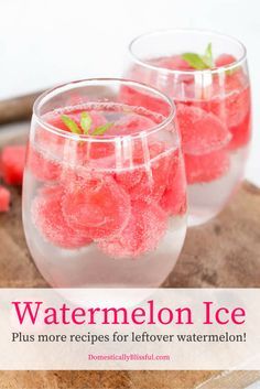 Watermelon Ice is a delicious way to add color & flavor to your drinks & a great way to use up leftover watermelon! Watermelon Uses, Watermelon Drink, Watermelon Party, Watermelon Ice, Watermelon Recipes, Leftovers Recipes, Water Recipes, Fruit Drinks, Flavored Water