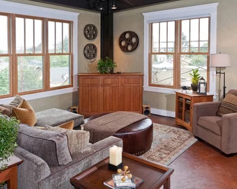 Wood Windows White Trim, White Living Room Paint Colors, Dark Brown Wood Floors, Wood Bedroom Decor, Donald Miller, Oak Windows, Vinyl Floors, Oak Trim, Floor Trim