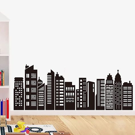 decalmile Black City Skyline Wall Stickers Silhouette Wall Decals Kids Bedroom Living Room Wall Decor : Amazon.co.uk: DIY & Tools Superhero Room Decor, Baby Wall Stickers, Kids Bedroom Boys, Superhero Room, Black City, Geometric Shapes Art, City Silhouette, Tree Wall Stickers, Kids Wall Decals